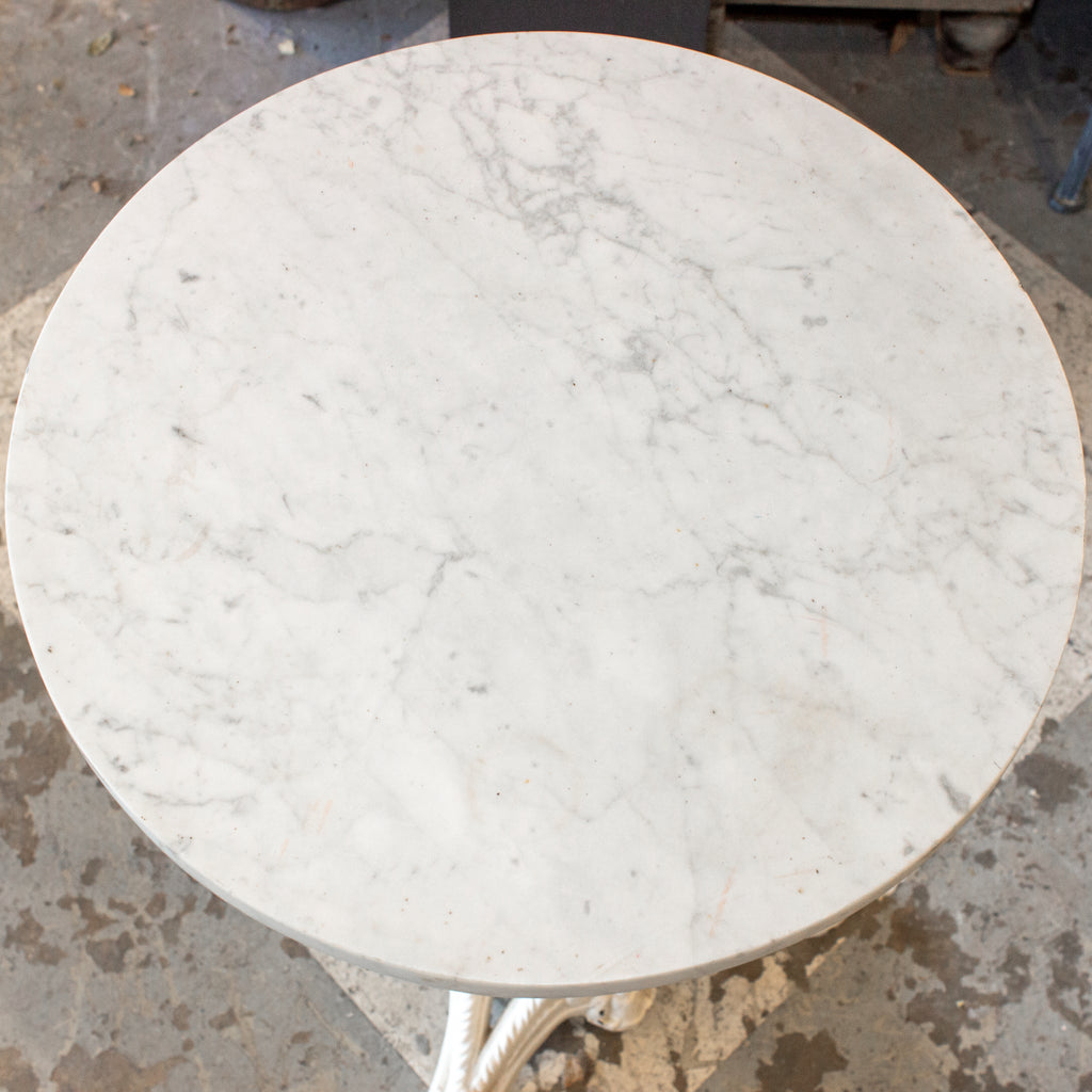 Antique French White Marble & Painted Iron Bistro Table