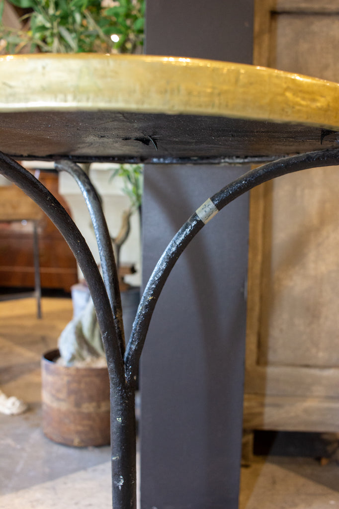Antique French Bistro Table with Brown Marble & Brass Top on Iron Base