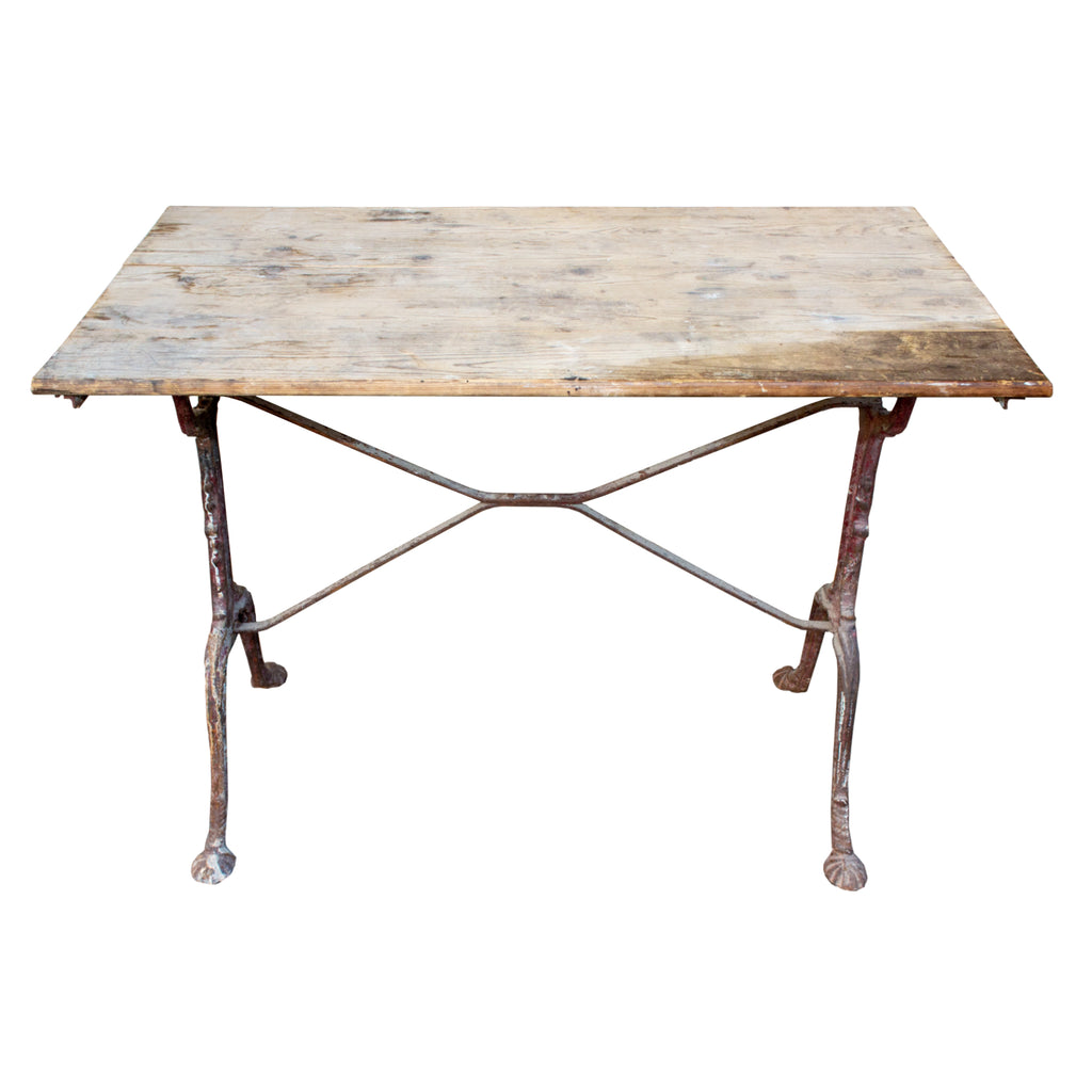 Antique French Distressed Garden Bistro Table with Red Iron Base Laurier Blanc Unique Home Decor From Around The World