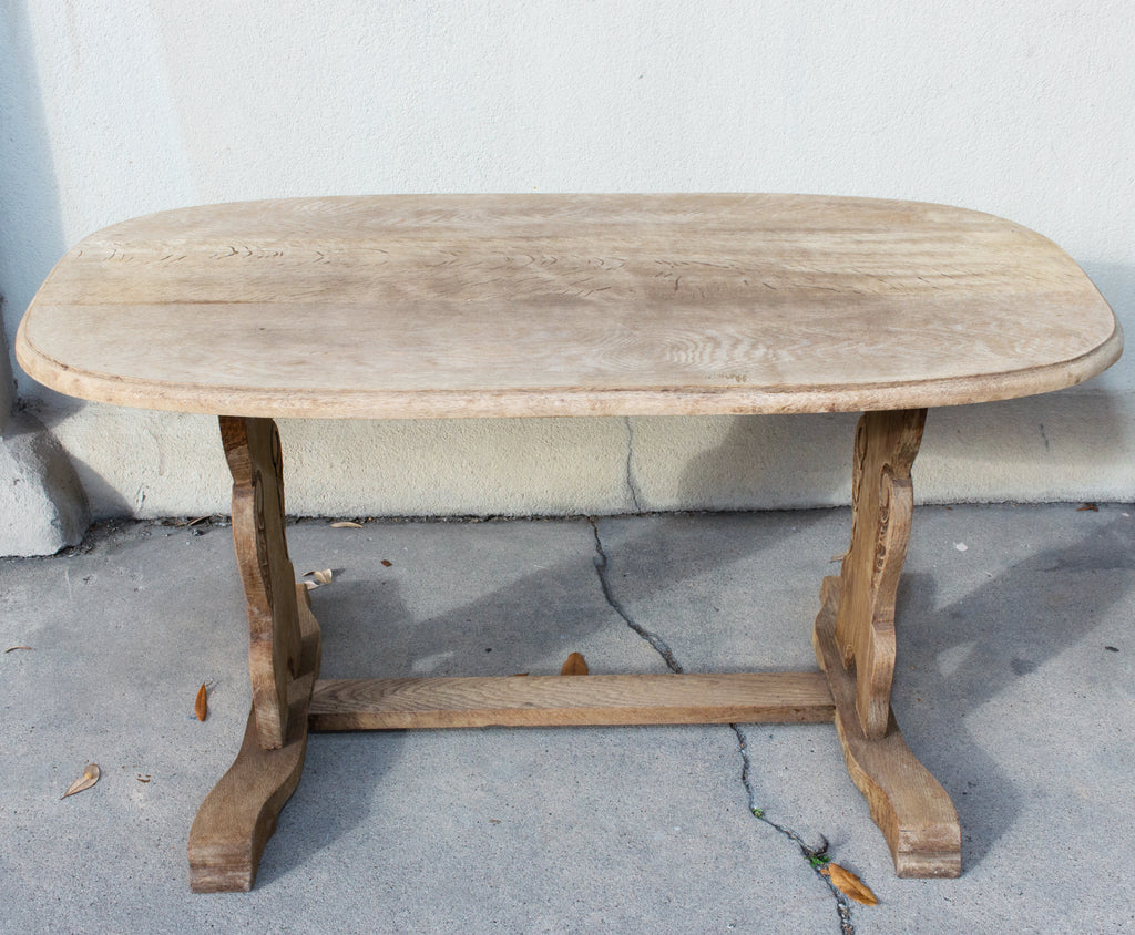 Vintage Stripped French Oak Ovular Coffee Table with Carved Details