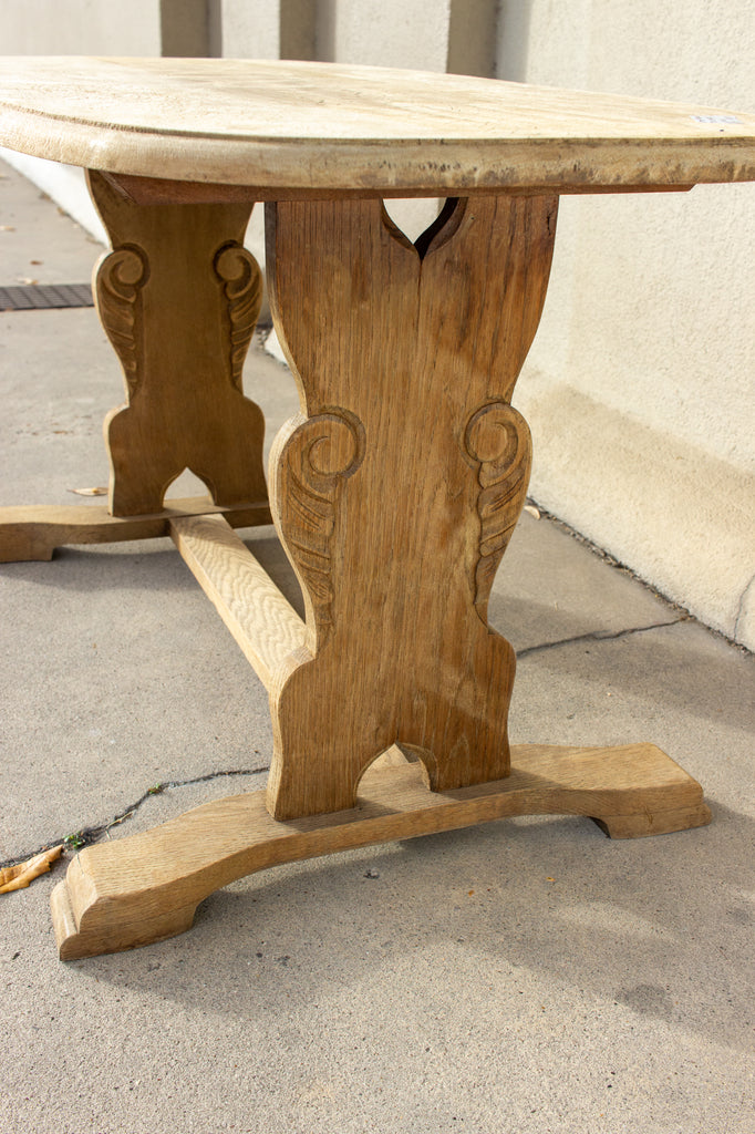 Vintage Stripped French Oak Ovular Coffee Table with Carved Details