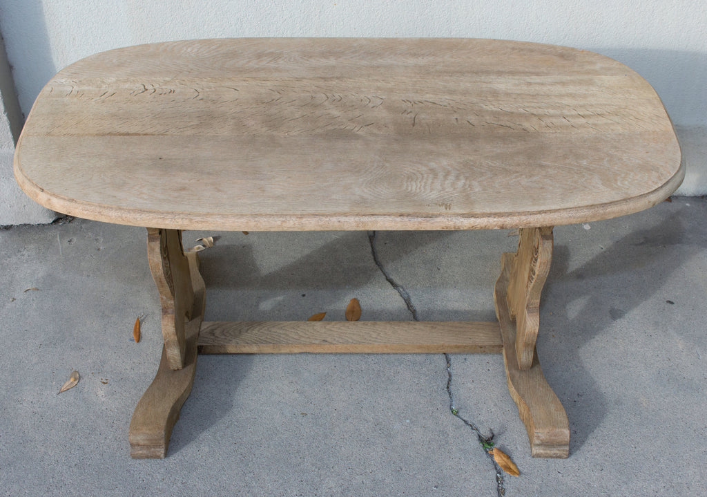 Vintage Stripped French Oak Ovular Coffee Table with Carved Details