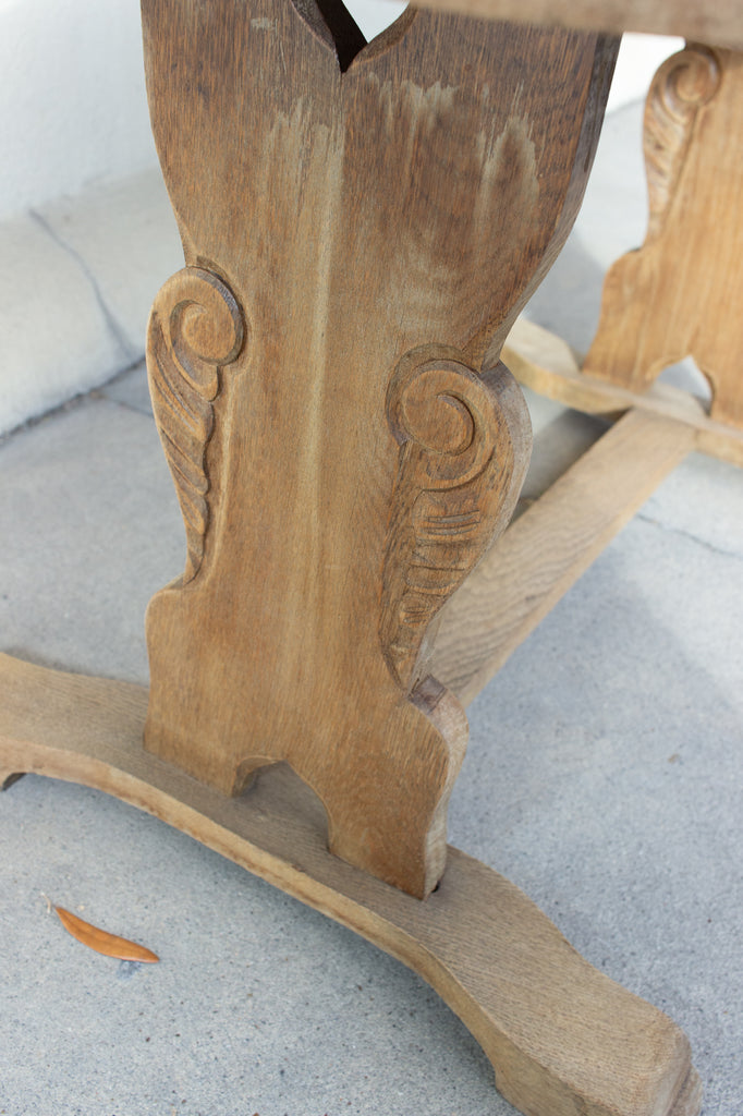 Vintage Stripped French Oak Ovular Coffee Table with Carved Details