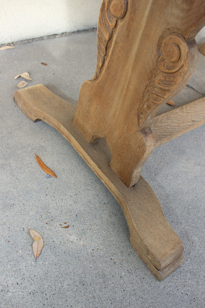 Vintage Stripped French Oak Ovular Coffee Table with Carved Details