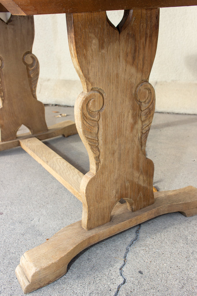 Vintage Stripped French Oak Ovular Coffee Table with Carved Details