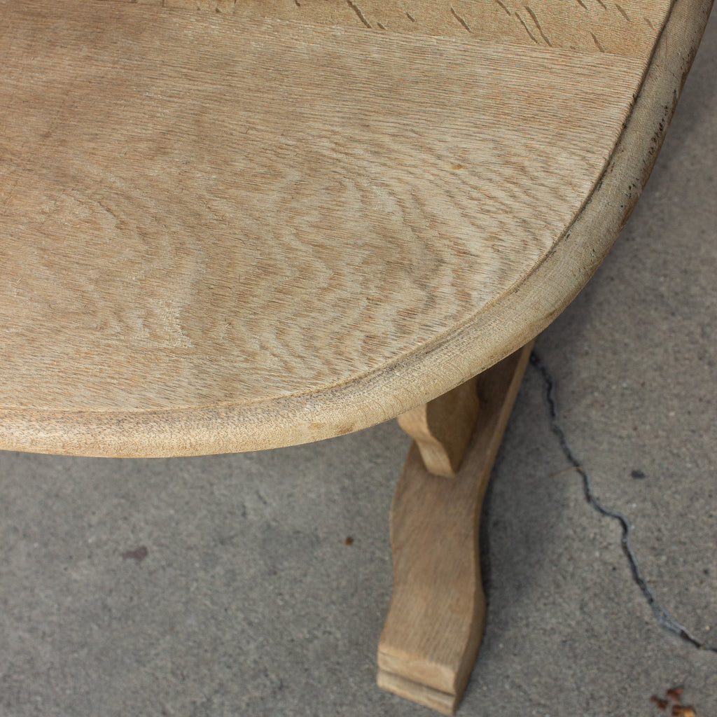 Vintage Stripped French Oak Ovular Coffee Table with Carved Details