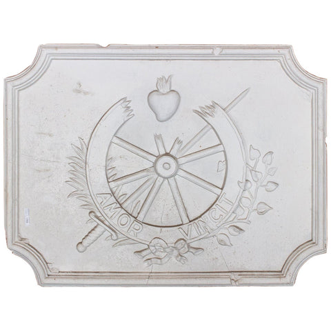 Antique Plaster Panel with Nautical Imagery "Amor Vincit" Found in France