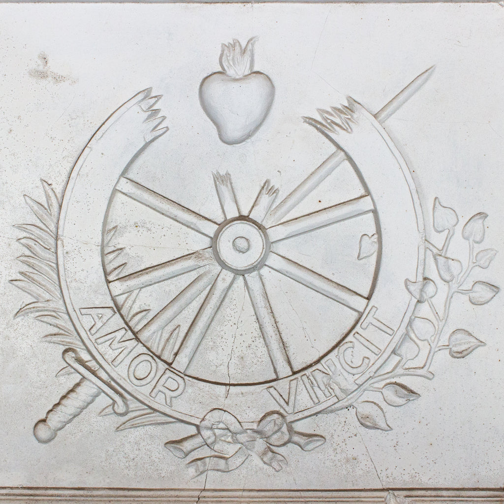 Antique Plaster Panel with Nautical Imagery "Amor Vincit" Found in France