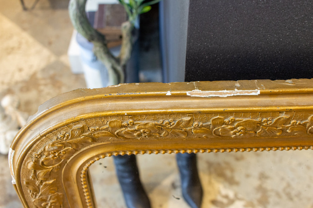 Antique French Distressed Gilt Finish Louis Philippe Mirror with Floral Details