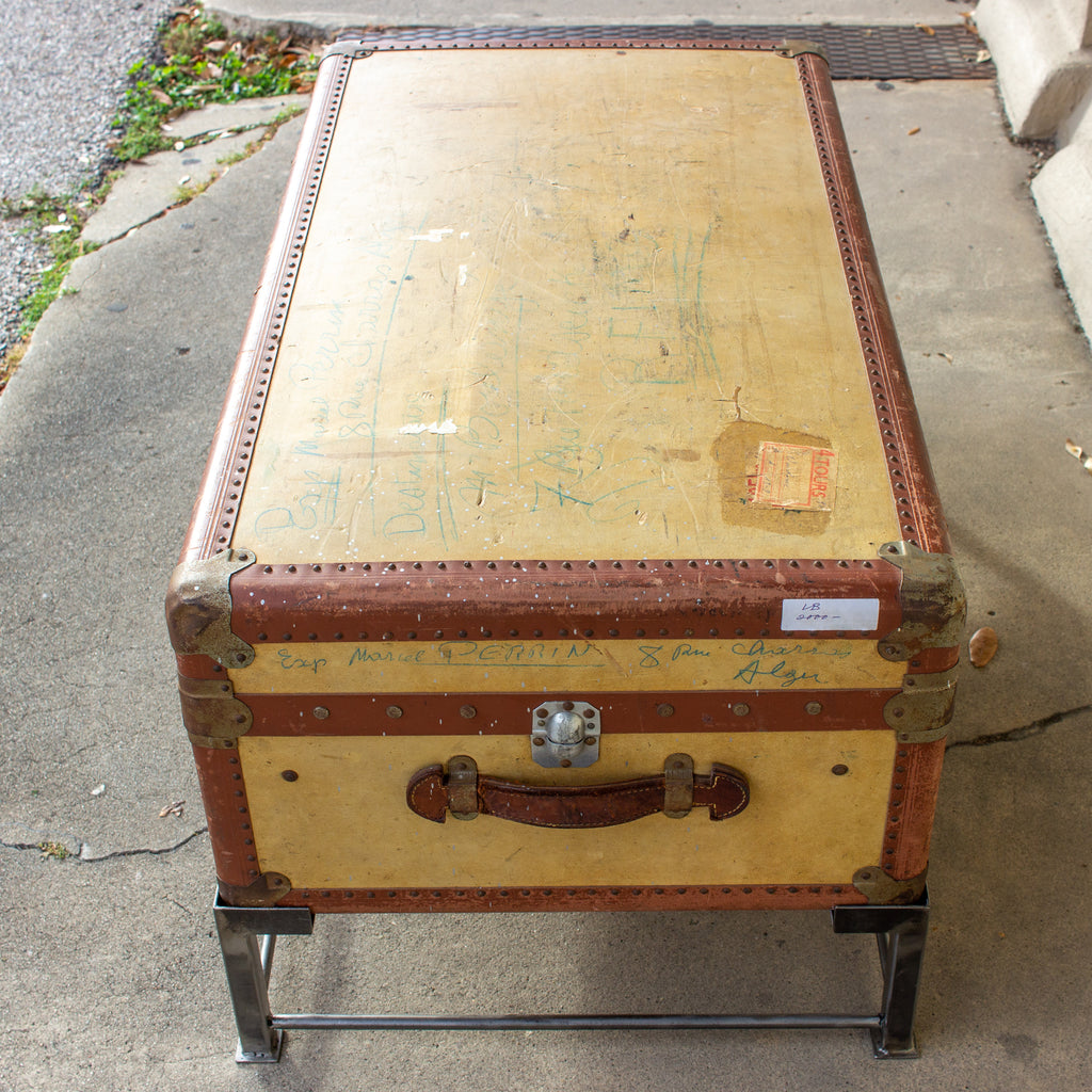 Coffee Table Crafted with Vintage French Luggage and Custom Iron