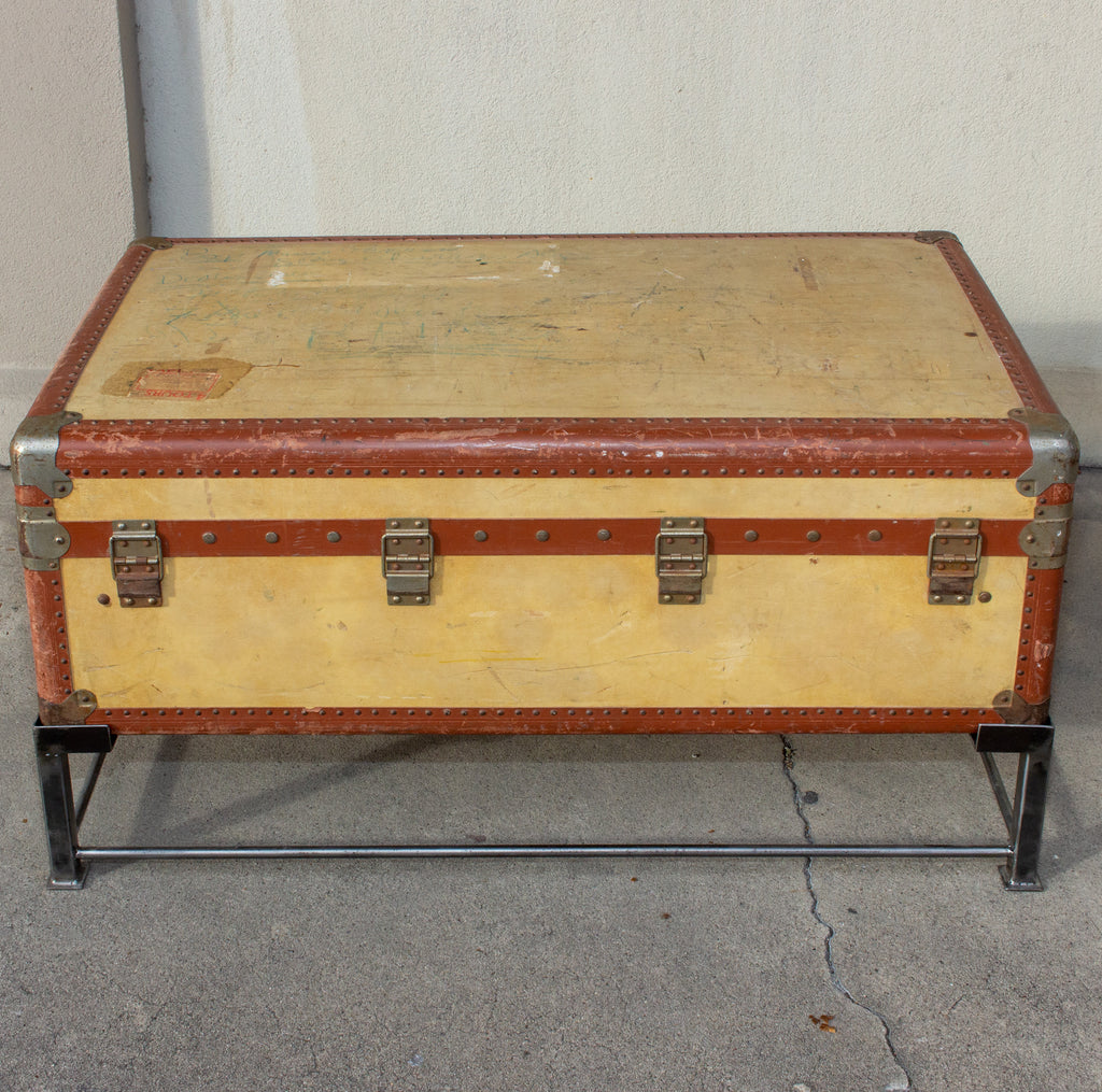 Coffee Table Crafted with Vintage French Luggage and Custom Iron