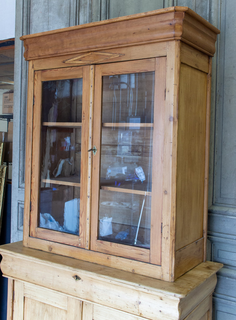 1920s French Pine Deux Corps with Glass Doors