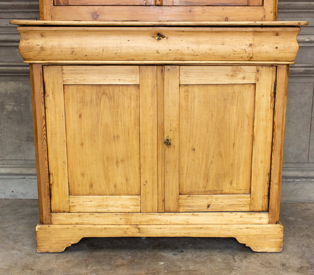 1920s French Pine Deux Corps with Glass Doors