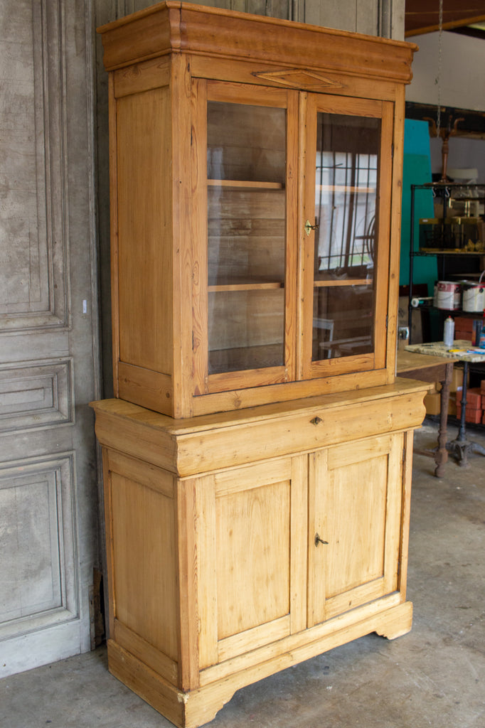 1920s French Pine Deux Corps with Glass Doors