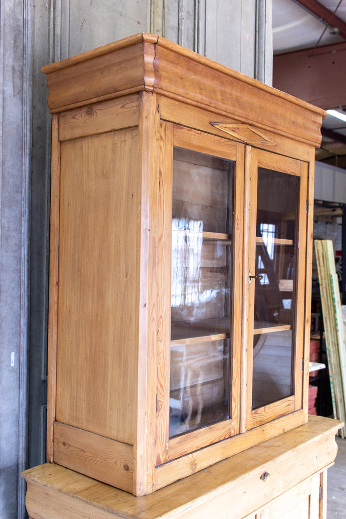 1920s French Pine Deux Corps with Glass Doors