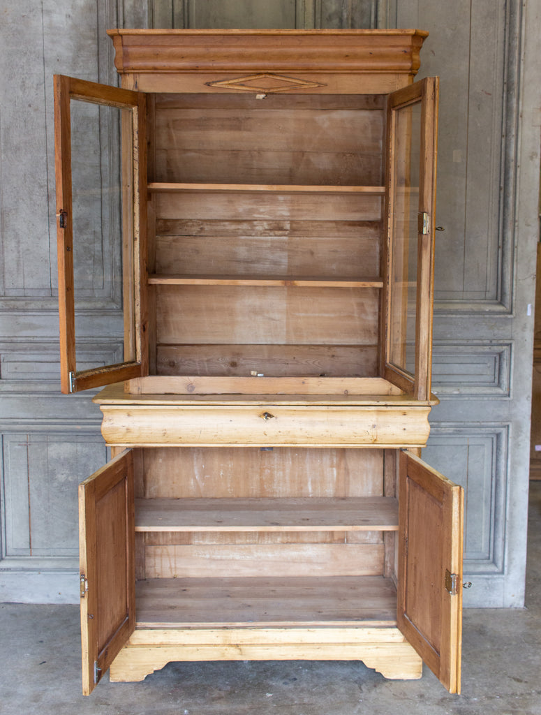 1920s French Pine Deux Corps with Glass Doors