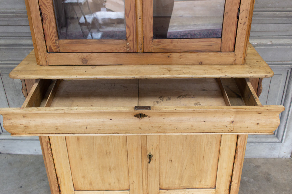 1920s French Pine Deux Corps with Glass Doors