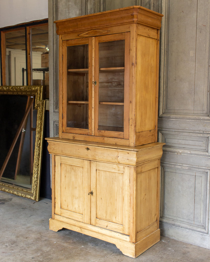 1920s French Pine Deux Corps with Glass Doors