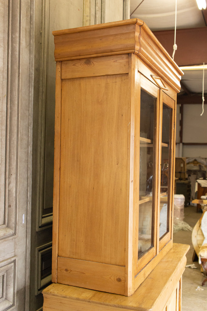 1920s French Pine Deux Corps with Glass Doors