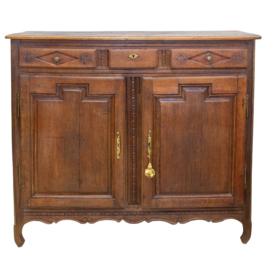 18th c Belgian Tall Wood Buffet Cabinet with Decorative Carvings