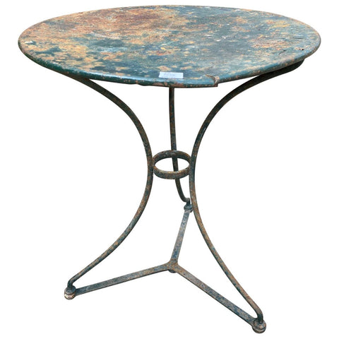 Rustic French Painted Metal Bistro Table in Deep Green