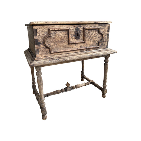 18th Century French Wooden Coffer Chest with Stand