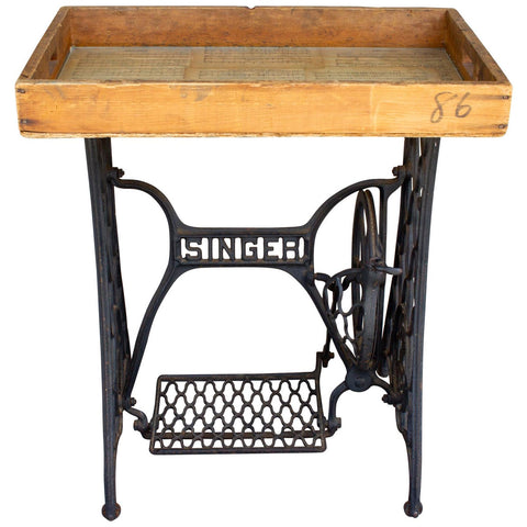 Antique Iron Singer Bar & Removable Tray Inlaid with Vintage Romantic Sheet Music