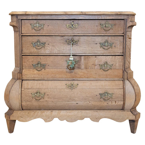 Small Antique French Carved Oak Four-Drawer Commode with Key