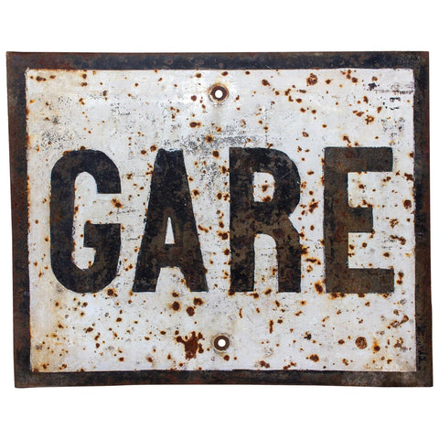 Vintage French Metal "Gare" Train Station Sign