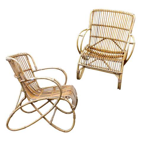 Vintage French Rattan and Bamboo Armchair