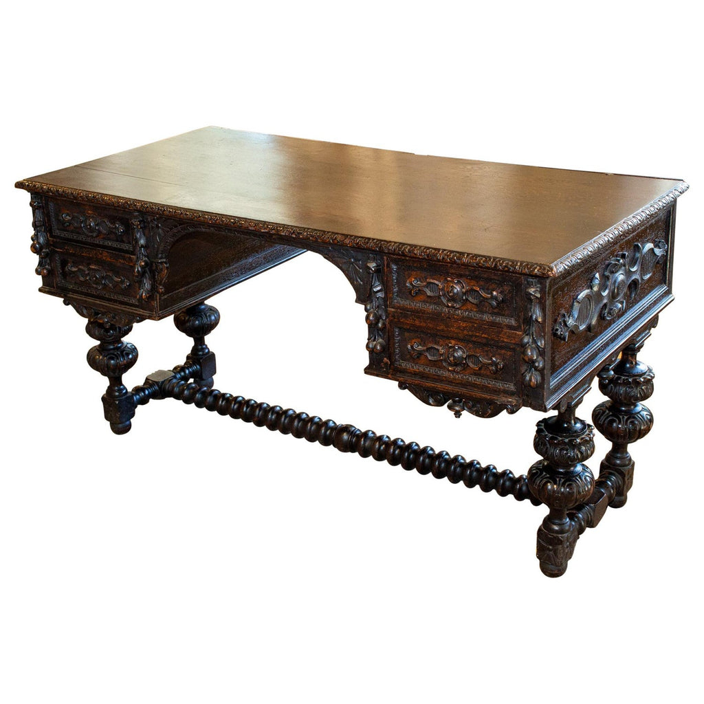 Antique Jacobean Style Ebonized Wood Desk, circa 1870