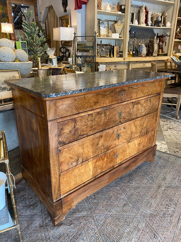 Antique French Louis Philippe Mahogany Commode with Dark Marble Top