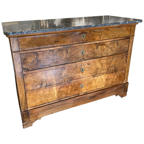 Antique French Louis Philippe Mahogany Commode with Dark Marble Top