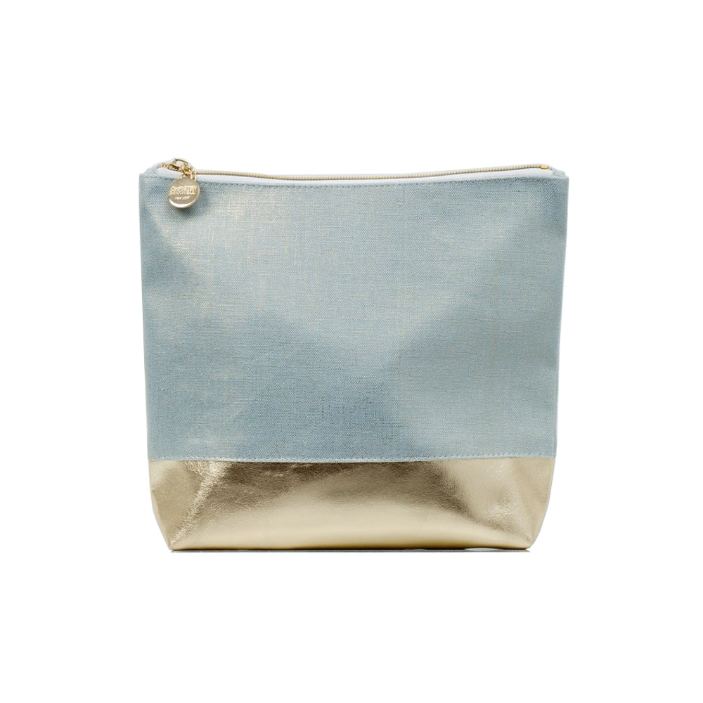 Cabo Lustre Linen & Faux Gold Leather Cosmetic Bag