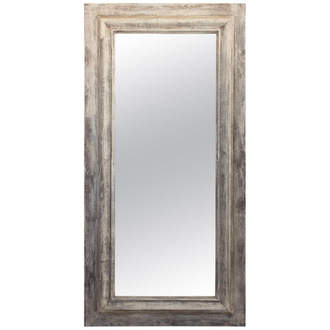 Handmade Wood Floor Mirror in Hand-painted Greige Finish