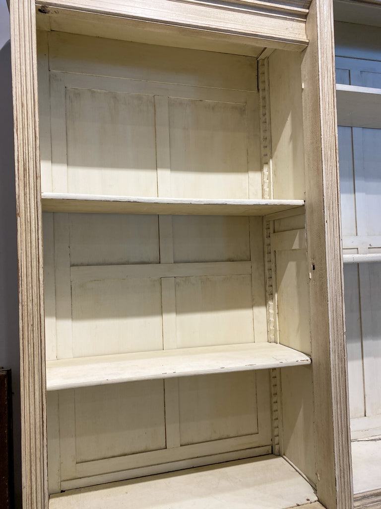 Antique Belgian Vitrine with Glass Front Doors in Antiqued White Painted Finish