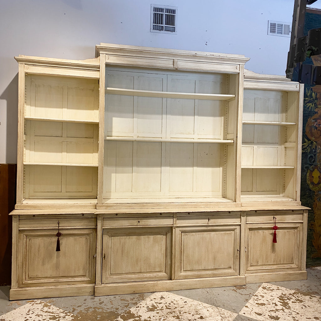 Antique Belgian Vitrine with Glass Front Doors in Antiqued White Painted Finish
