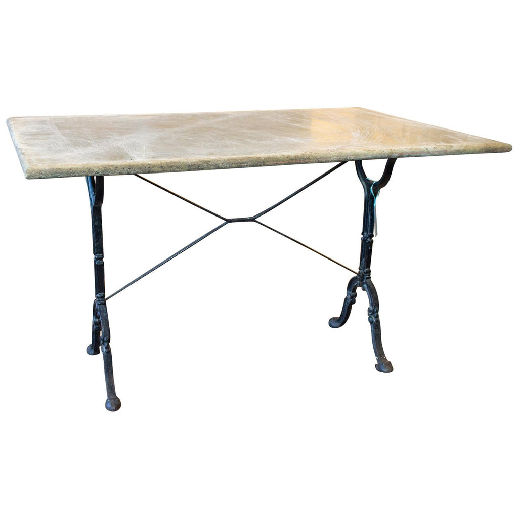 Large Antique French Iron Bistro and Garden Table with Marble Top