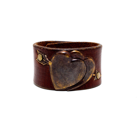 Handcrafted Leather & Metal Hearts Cuff