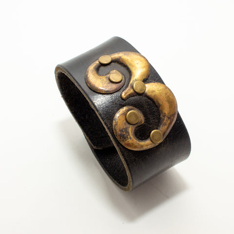 Handcrafted Leather & Metal Number 3 Cuff