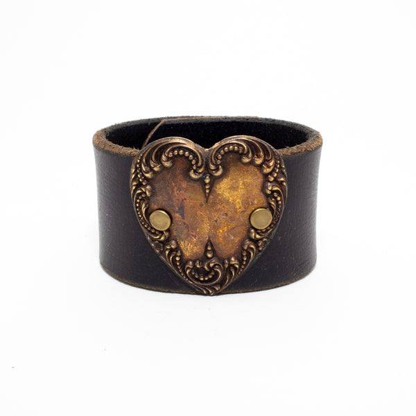 Handcrafted Leather & Metal Heart Cuff