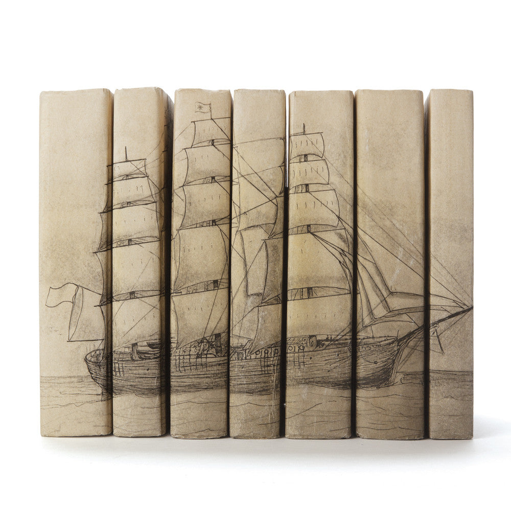 Sea Ship Spine Ivory Books - Set of Seven