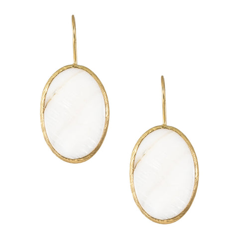 Turkish Delights Earrings: Mother of Pearl Oval Disc Drops