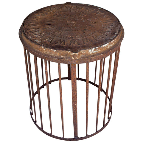 Industrial Antique British Iron Manhole Cover and Drain Side Table