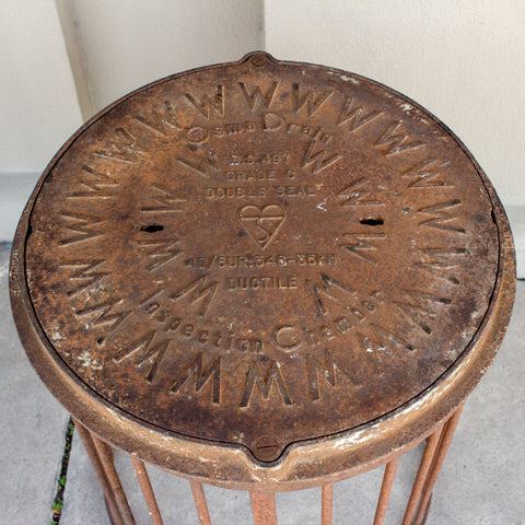 Industrial Antique British Iron Manhole Cover and Drain Side Table