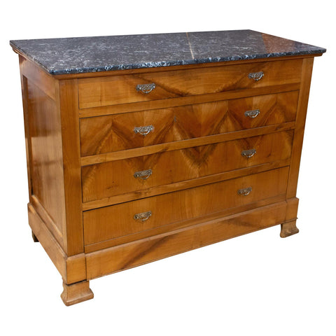 Antique French Walnut Chest of Drawers with Marble Top