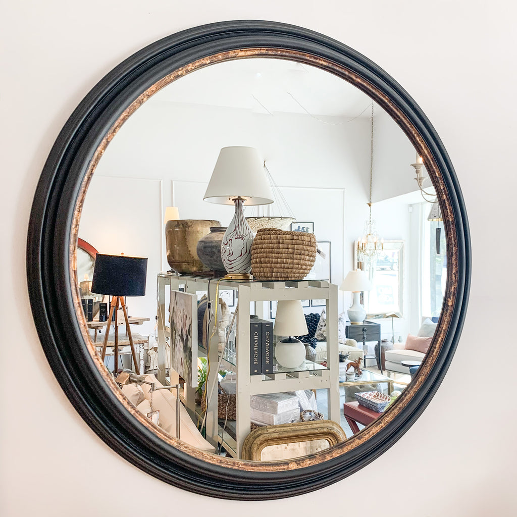 Hand-Carved Black & Gilt Round Mayson Mirror