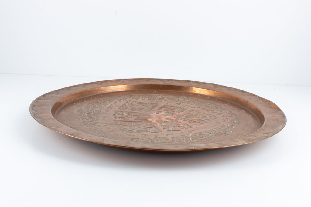 Vintage Moroccan Hand-Hammered Copper Tray