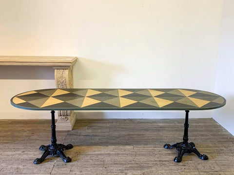 1940s Painted Wood and Iron Long Bistro Table Found in England