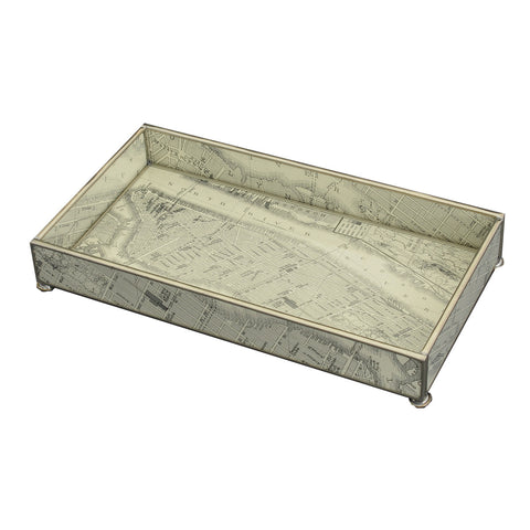 Manhattan Island Glass & Nickel Footed Tray